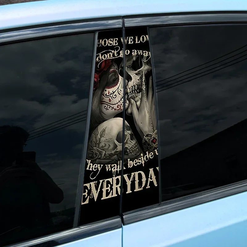 

1PC Sugar Skull Couple Car Stickers Auto Pillar Waterproof Center Column Gothic Decor Cover Scratch DIY Car Doors Pillar Decals