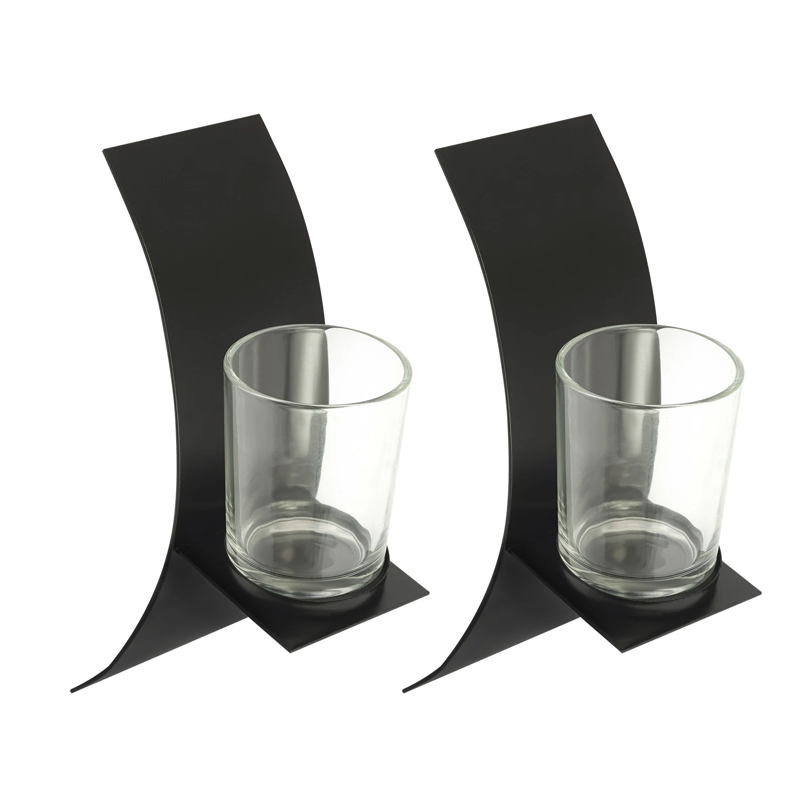 1 coppia di applique da parete nere opache per candele, con portacandele rimovibili per lumini a forma di tazza e linguetta di fissaggio nascosta, design moderno e curvo, portacandele da parete per