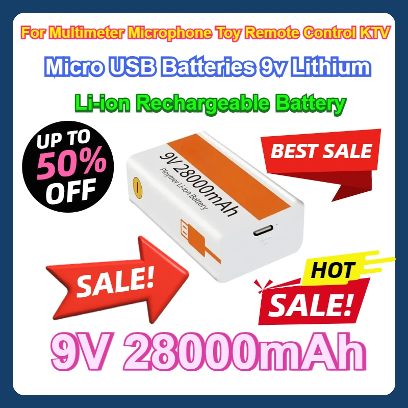 

10pcs For Multimeter Microphone Toy Remote Control KTV 9V 28000mAh Li-ion Rechargeable Battery Micro USB Batteries 9v Lithium