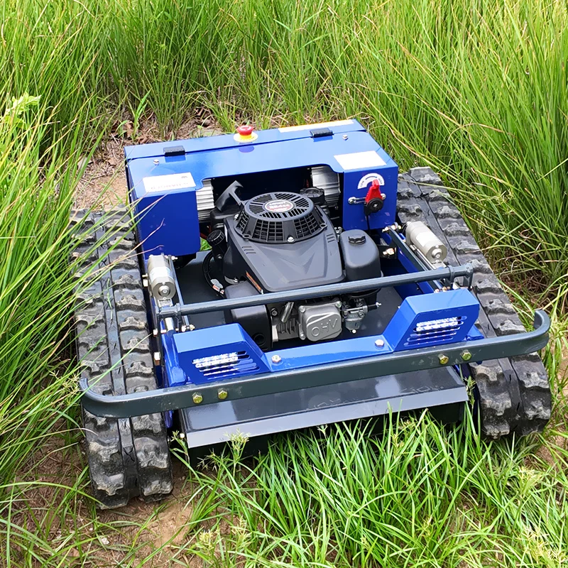 Mesin pemotong rumput robot taman dengan kontrol jarak jauh nirkabel, kapasitas mesin 125cc, standar emisi Euro 5.