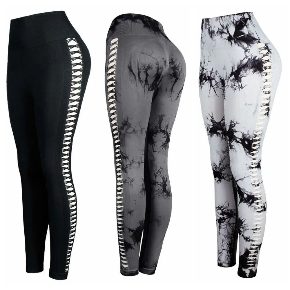 Tie Dye Legging Pant Fitness Leggings Women Yoga Trousers High Waist Hollow Out Elastic Shorts Sweat Absorption Skinny Sportwear