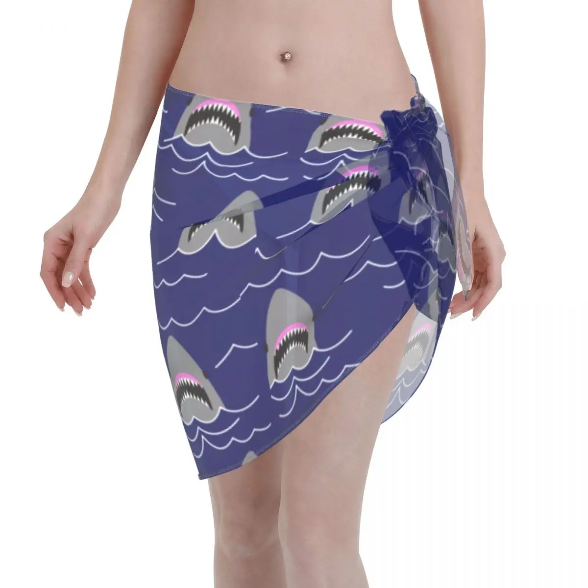 

Custom Great White Sharks And Waves Pattern Beach Bikini Cover Up Wrap Beach Bikini Short Skirt Chiffon Scarf Cover Ups