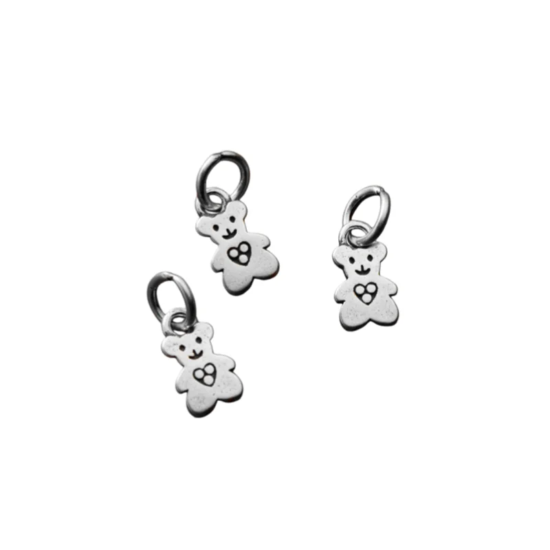 925 Sterling Silver Bear Charm Pendant with Heart Detail Cute Animal DIY Jewelry Accessories 925 Silver Pendant Hollow Out