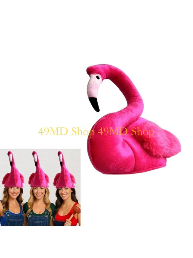 49MD Elastic Flamingo Costume Hat Soft Short Plush Cosplay Hat For Family Fun Stage Performances