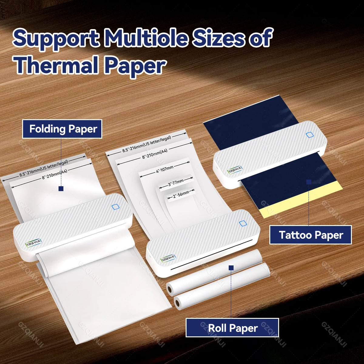 Impresora térmica portátil A4 sin tinta, máquina de impresión de documentos de palabras, Bluetooth, PDF, Excel, rollo de papel para oficina,