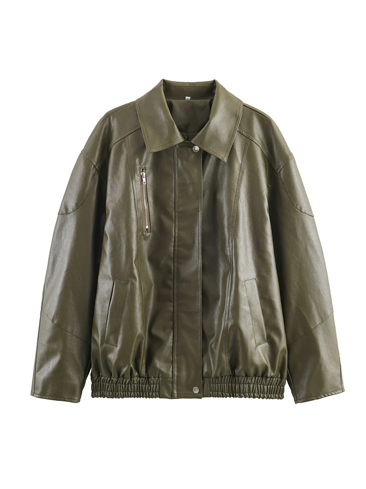 Новая зимняя женская куртка из искусственной кожи с лацканами и длинными рукавами на молнии, куртки-бомберы большого размера, шикарная женская уличная верхняя одежда