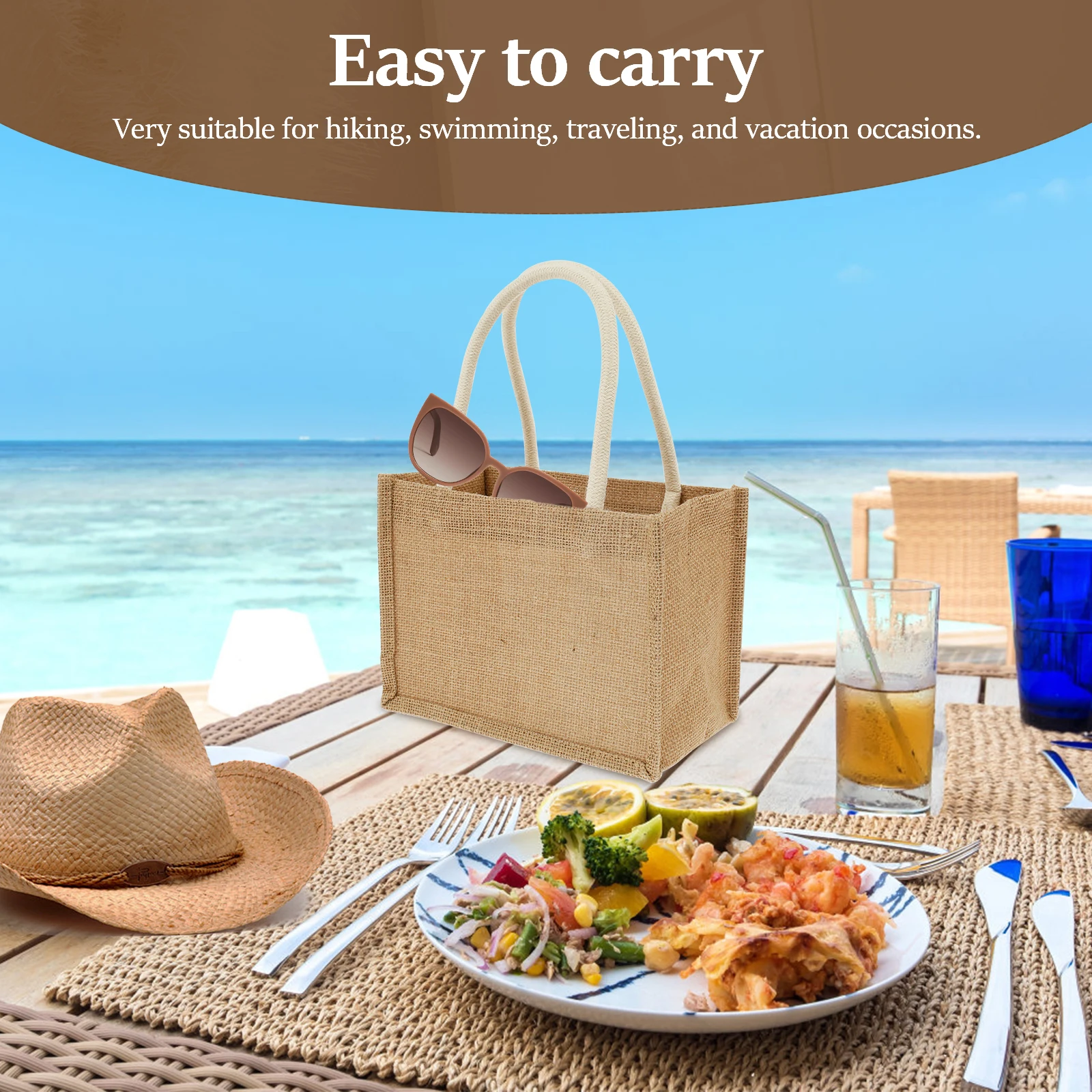 4/6/8/10/12Pcs Burlap Tote Bags Portable Jute Beach Bag with Handles Multipurpose DIY Hand Bags for Shopping Trips Tours Outdoor