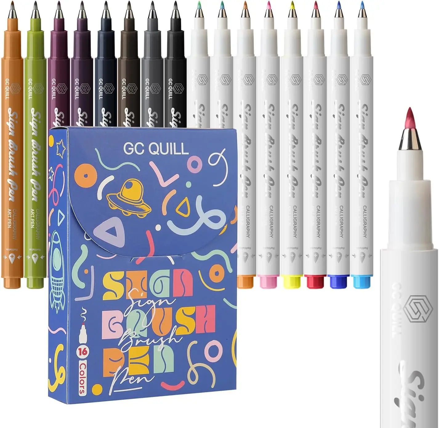 

Пензель Fudenosuke — 16-цветные ручки-кисти для каллиграфии для ручных надписей, каллиграфии, рисования, письма, журналов GC-SB16