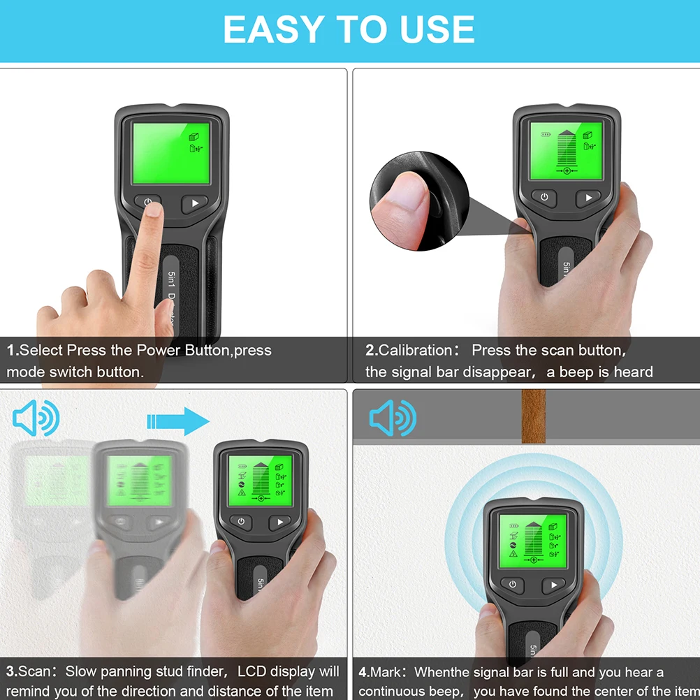 

Wall Scanner for Stud AC Wire Metal Locator Handheld Slip Design Practical Home Improvement Tool