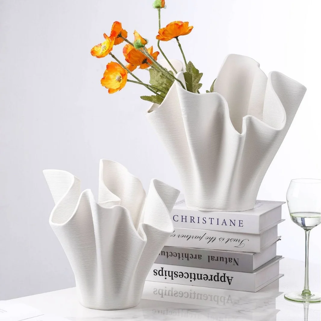 Creative Ceramic Handicrafts Geometric Pleated Patterns Three-dimensional Flowerpot Wrinkled Flower Vase Home Decoration Accesso