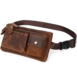 Vintage Leather Waist Bag Fanny Pack for Men Women Hip Bum Bag Belt Slim Cell Phone Purse Wallet Crossbody Sling Pouch