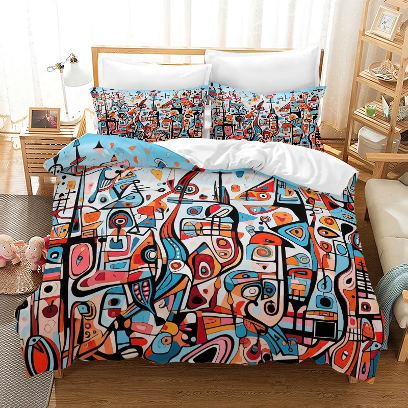 Graffiti Digital Printed Duvet Set - Polyester - Bedroom Decor -1 Bed cover +2 pillowcase (no pillow core)