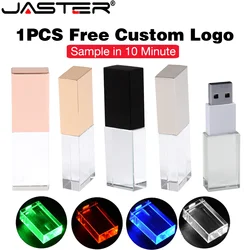 Red LED Crystal USB 3.0 Flash Drive 128GB Free Custom Logo Memory Stick Creative Gift Pen Drive 64GB Rose Golden Pendrive 32GB