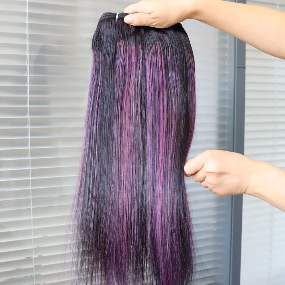 100% الشعر البشري تسليط الضوء على البيانو أومبير اللون 1B الأرجواني البرازيلي حزمة الشعر لحمة النسيج انخفاض الشحن بالجملة للنساء السود