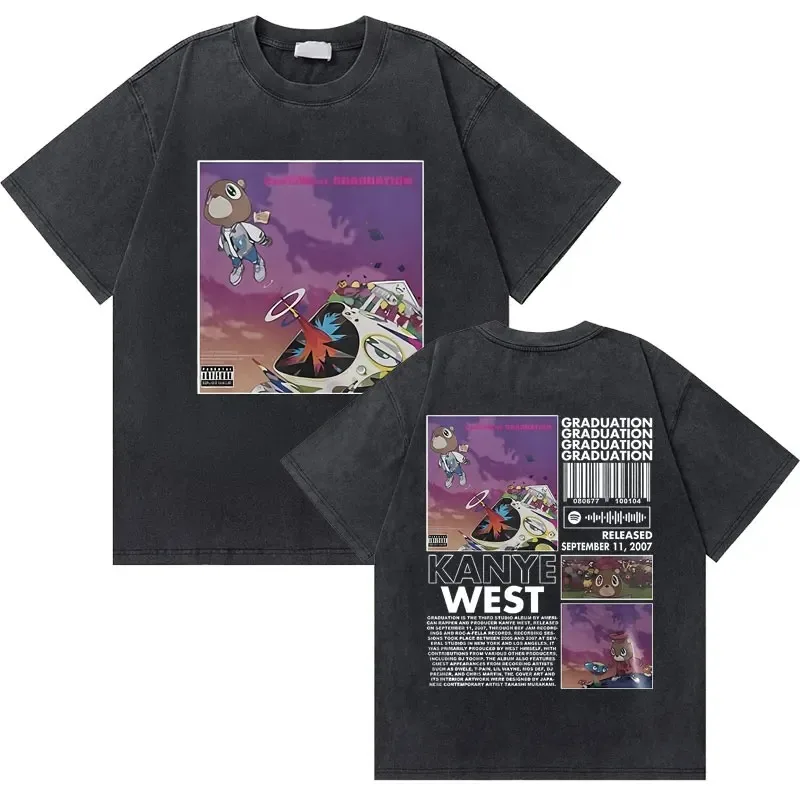 Rapper Kanye West Classic Graduation Bear Graphic Print T-shirt Men Women Streetwear Casual Oversized Cotton Top Summer New Tee