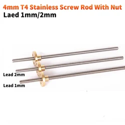 T4 Lead Screw 304 stainless steel Lead1/2mm Length 200mm300mm400mm500mm550mm with Brass Nut CNC 3D Printer Trapezoidal Rod