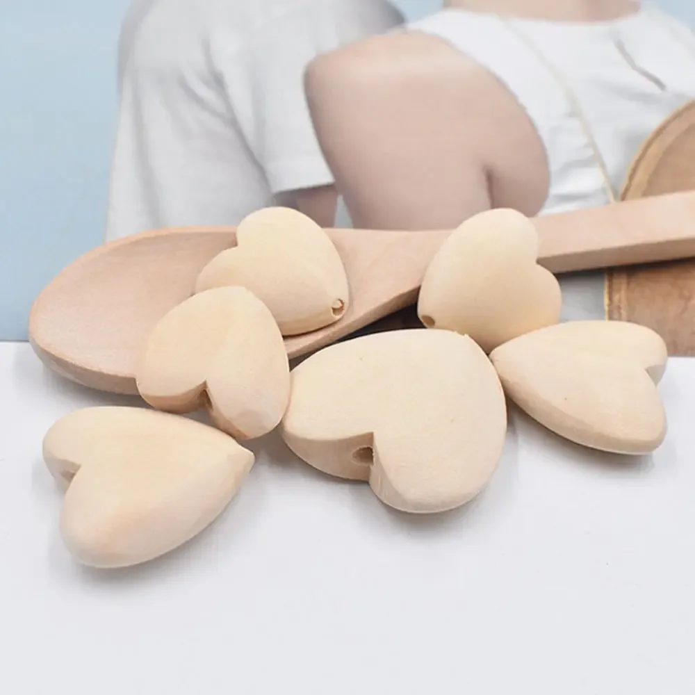 WB14 10Pcs Heart-shaped Wood Spacer Bead Natural Wood Color Eco-Friendly Wooden Beads DIY Jewelry Making handmade