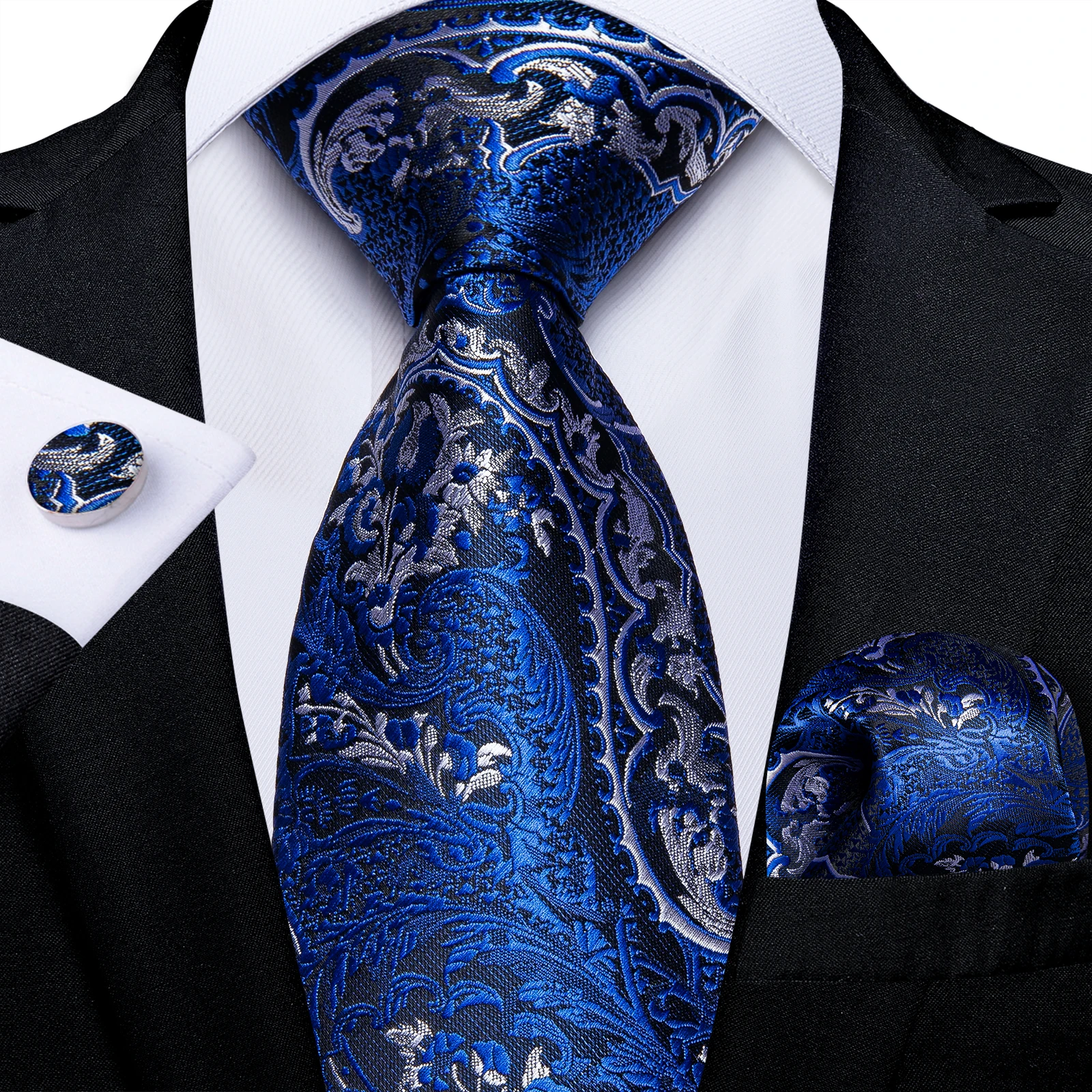 160 cm Langes Herren-Krawatten-Set mit Einstecktuch und Manschettenknöpfen, Hochzeits- und Party-Accessoires, Krawatten, Geschenk für Männer, Großhandel – Detail 7