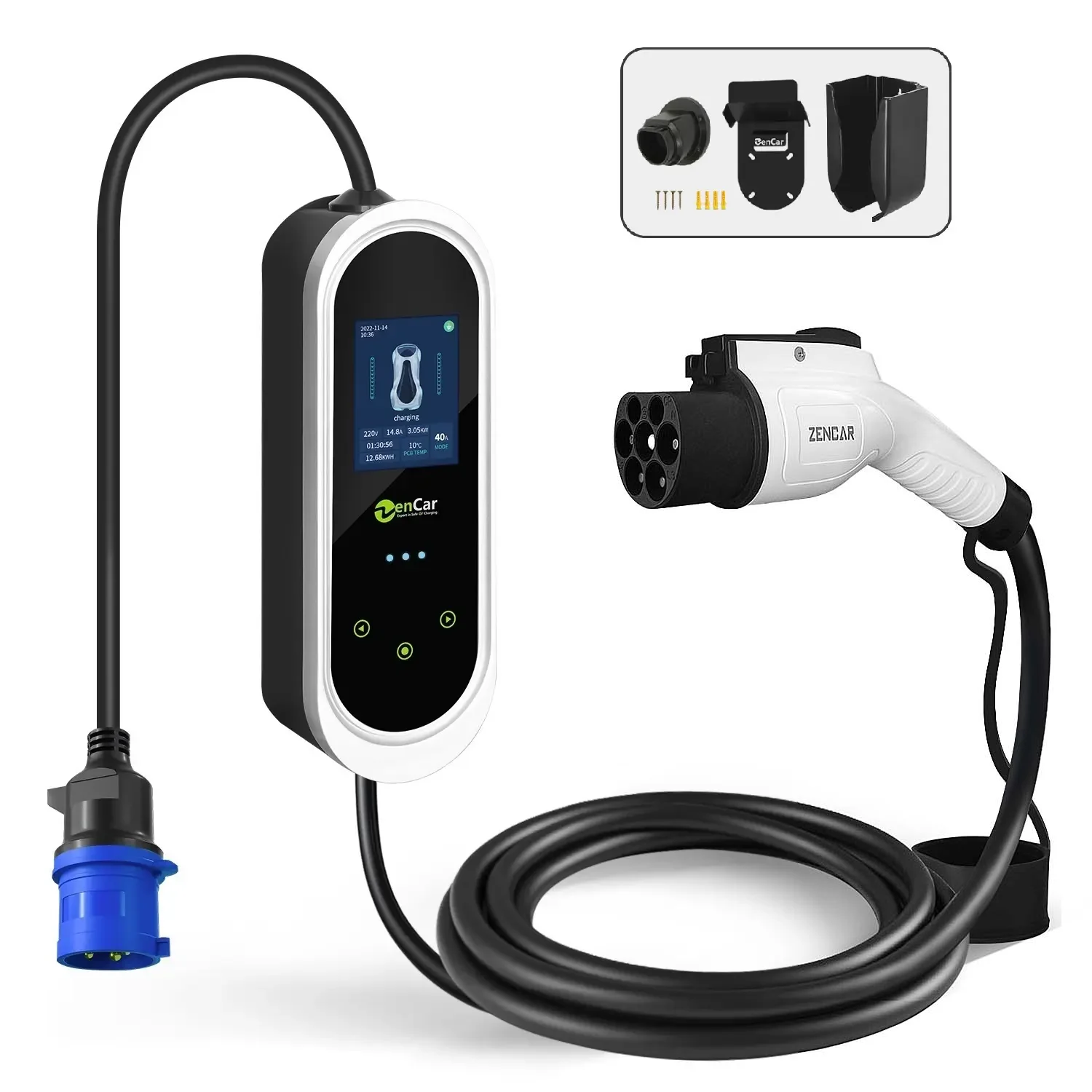 Zencar EPRO 32A 7KW EV Charger Type 2 Home Portable Fast AC Electric Car Charger Smart App WIFI IP66 Smart APP EVSE TPU Cable