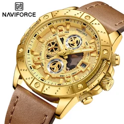 NAVIFORCE New Men's Sport Quartz Watch Leather Strap Waterproof Luminous Male Luxury Chronograph Wristwatches Relogio Masculino