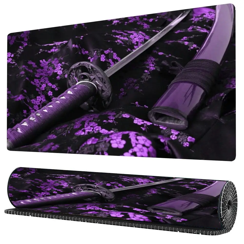 Lua vermelha e katana Tapete de mouse lavável com fundo de borracha antiderrapante adequado para trabalho e jogos e mouse pads de escritório