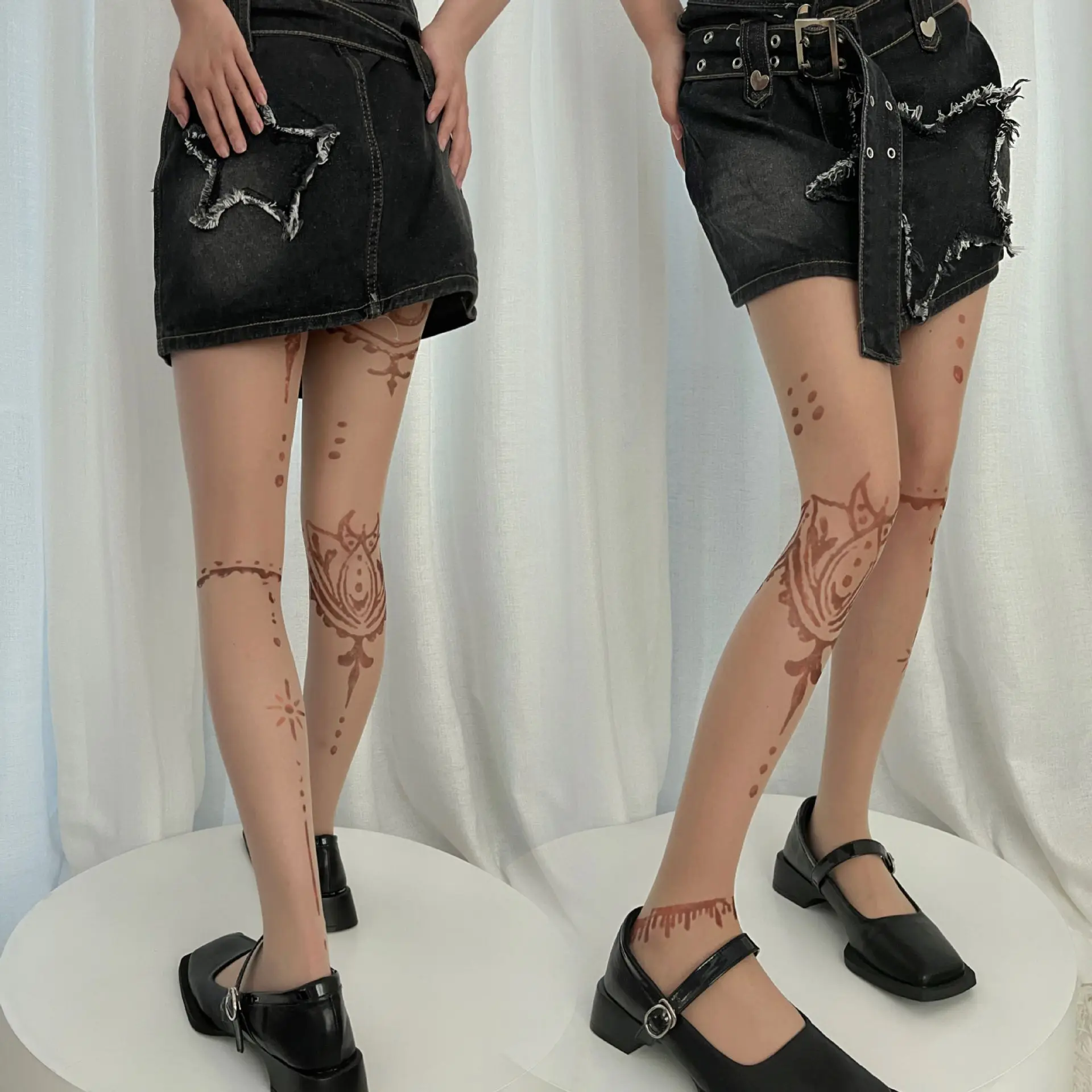 Retro Tattoo Personality Skin Tone Sweet Cool Exotic Wind Natural Pantyhose Instagram Hipster Niche Futuristic Pantyhose