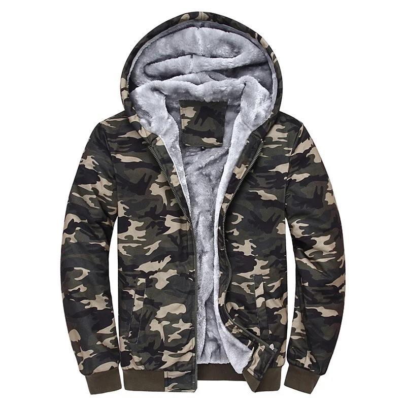 

Men Hoodies Winter Thick Warm Fleece Camouflage Sweatshirt Streetwear Hooded Pullover Coat Male Jacket 5XL