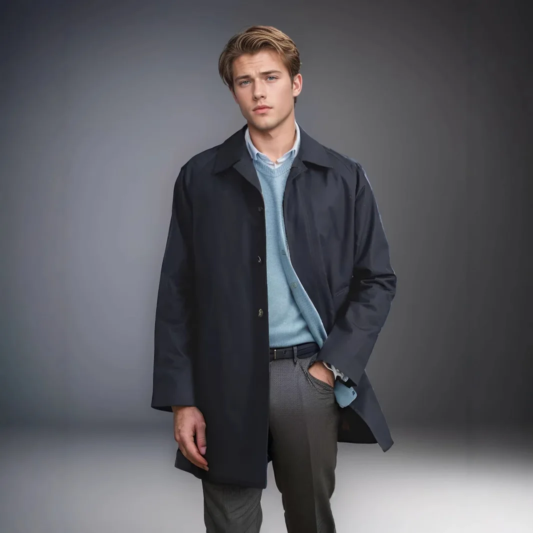 

Men Trench Coat Autumn Turn Down Collar Long Sleeve Male Outerwear Simple Single-breasted Mid Length Casual Man Windbreaker