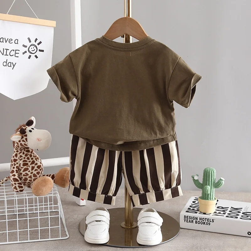 2Pcs T-shirt Shorts Set Baby Summer Clothes Fashion Casual Boy Girl Tee Stripe Shirts Suit Outfits Children Costume