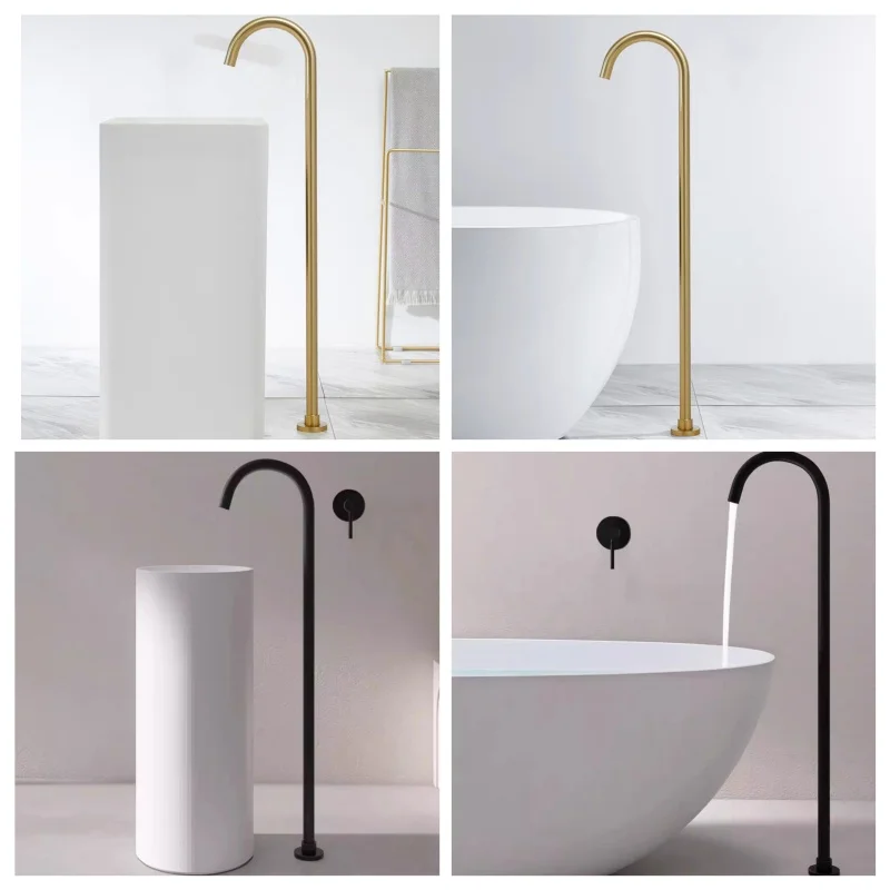 Bathtub Faucet Floor Standing Tub Bathroom High Flow Tall Shower Tap Mixer Brass Wash Sink Basin Faucet Hot Cold Single Handle