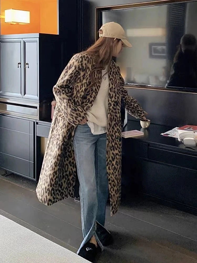 Fashion Leopard Print For Women's Autumn And Winter 2023 New Korean Version, Goddess Style Loose Casual Woolen Coat