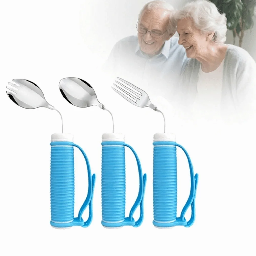 Anti-Shake Elderly Auxiliary Tableware Angle Adjustable Ergonomic Stainl Steel Fork and Spoon Portable Safe Feeding