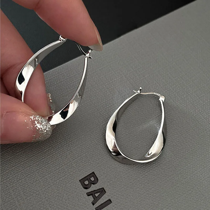 925 Sterling Silver Geometric Twisted Hoop Earrings for Women Mobius Strip Compact Earring Ear Euckle Jewelry Accessorie