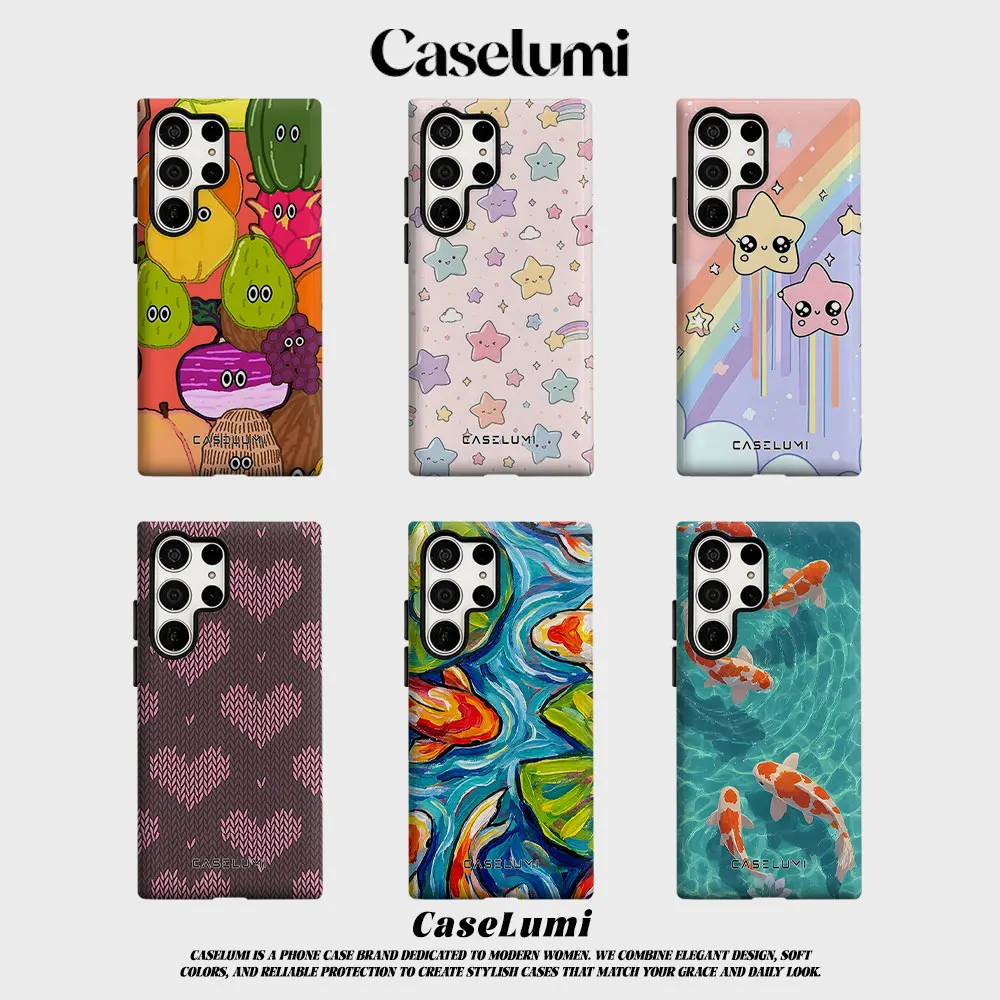 kawaii fruit veggie characters For Samsung Galaxy Phone Case S23 S20 S25 FE S24 Plus S26 Ultra 2-IN-1 Shockproof Bumper Hard PC