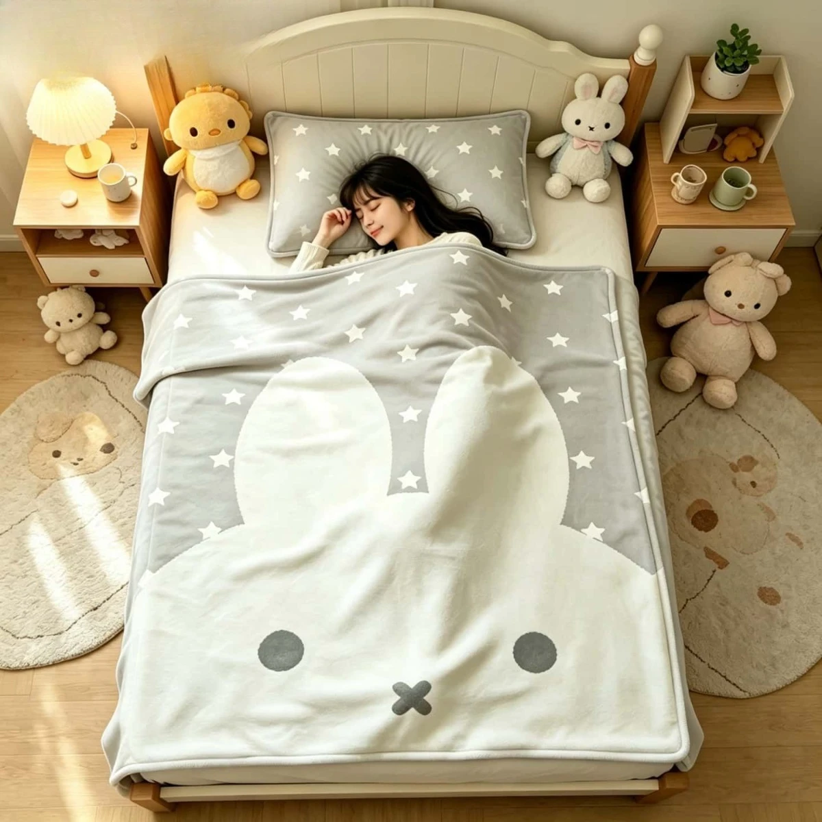 Kawaii Miffy Blanket Cartoon Miffy Rabbit Napping Blanket Summer Lightweight Flannel Office Home Dormitory Napping Blanket - view 3