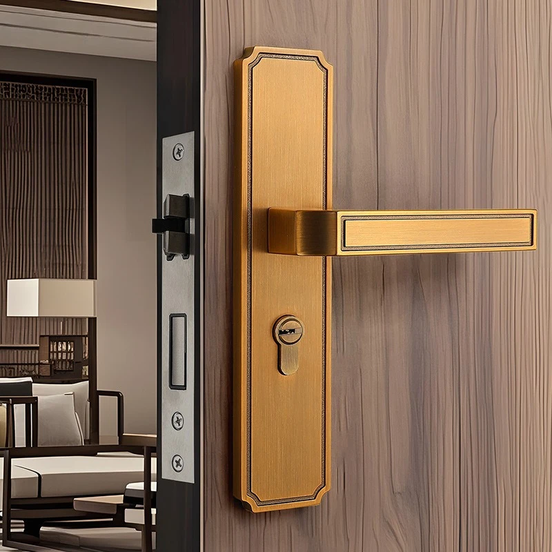 

New Chinese style retro home bedroom door lock indoor wooden lock magnetic suction mute solid wood handle