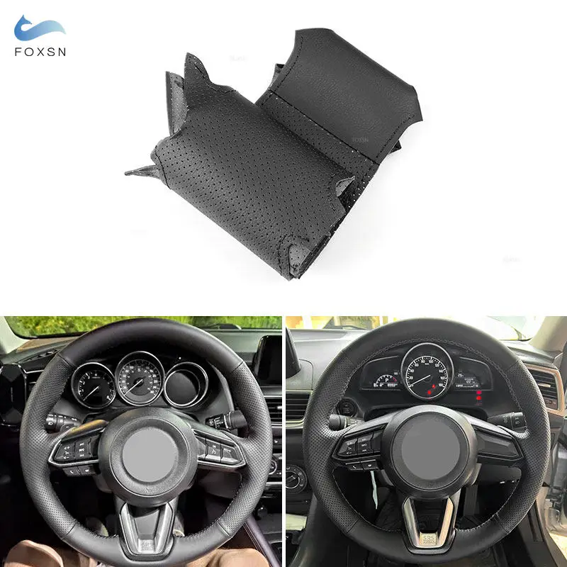 

Для Mazda 3 Axela 6 Atenza CX-5 CX-9 2017-2019 CX-3 CX-4 2018 CX-8 чехол на руль автомобиля черный перфорированный кожаный аксессуар