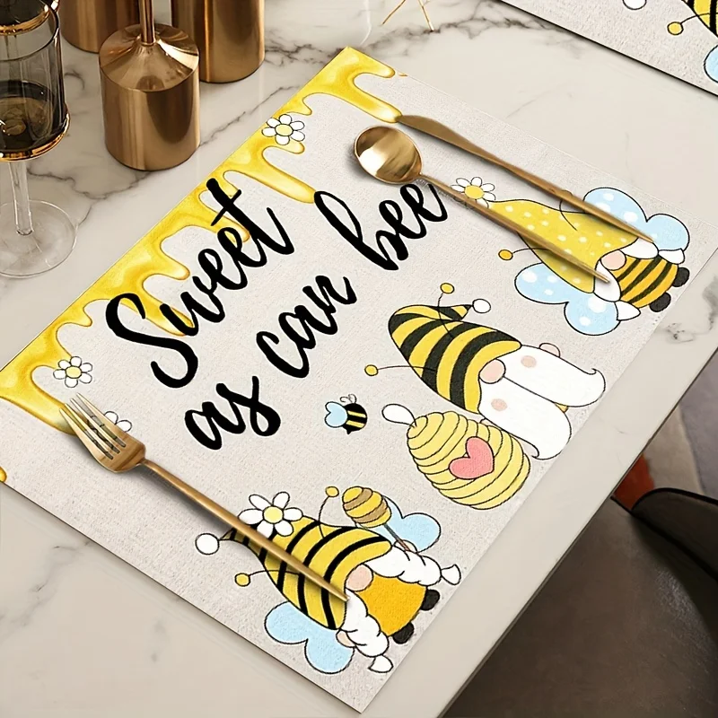 4pcs Spring Sunflower Floral Pattern Festive Placemats, Home Dining Table Mats Set, 