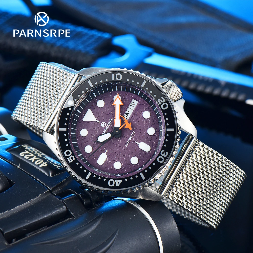 

PARNSRPE SK007 series men's watch NH36Amovement super bright luminous texture dial day calendar diver automatic mechanical watch