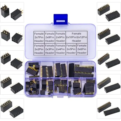 2.54mm Female Pin Header Dual Row DIP Connector Kit 2/3/4/5/6/7/8/9/10/12Pin Straight Header Pin  (Female-Pin-Dual)