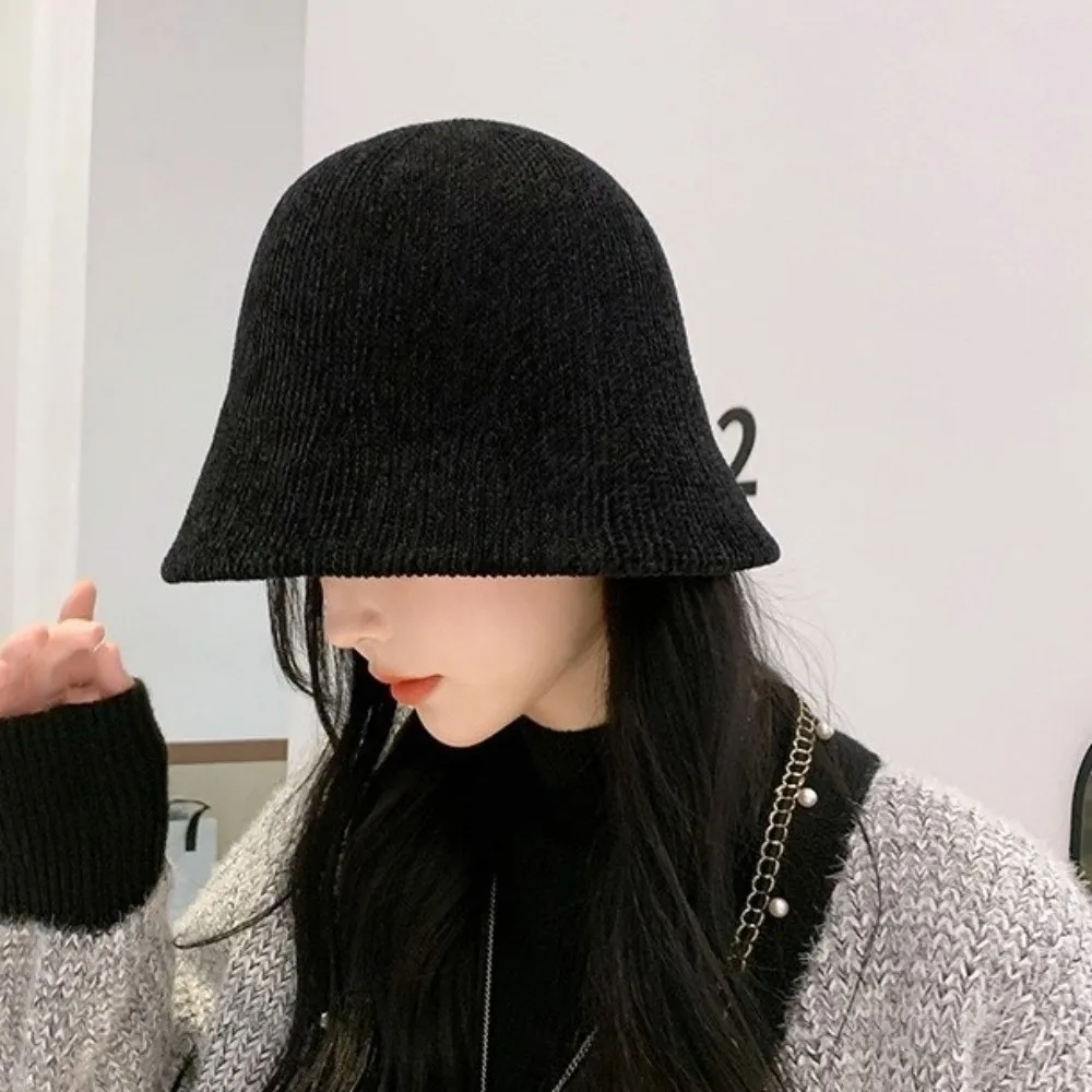 

Fashion Chenille Knitted Fisherman Hat Solid Color Cold-proof Women Panama Cap British Style Korean Style Bucket Hat Autumn