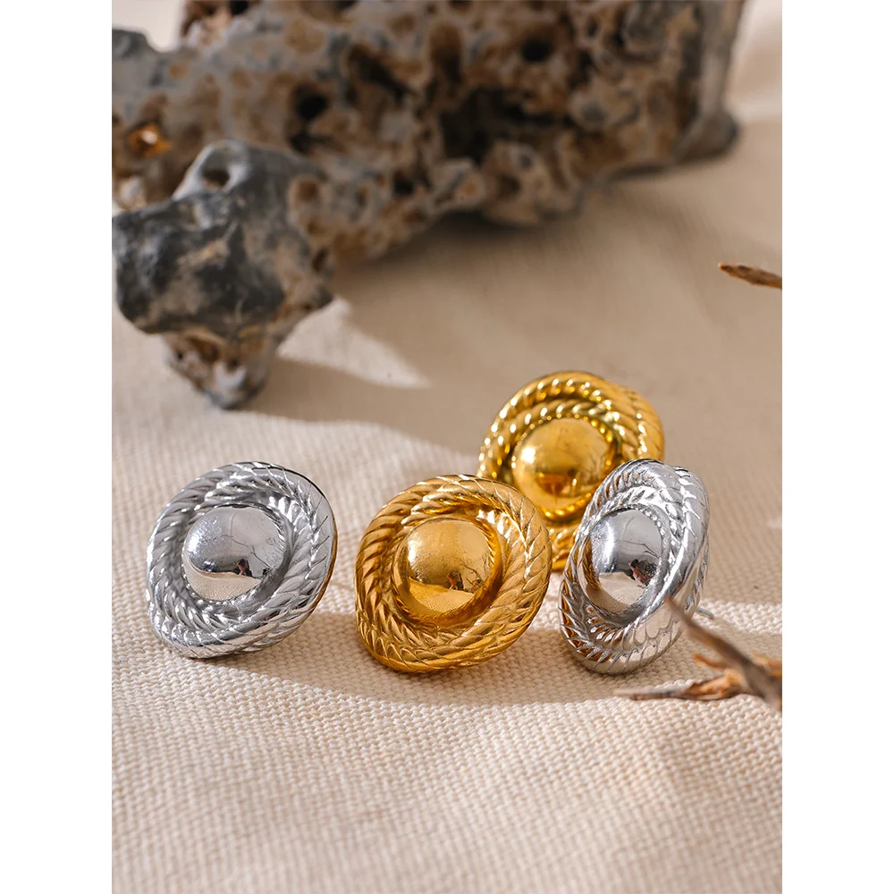 Yhpup Fashion Trendy Stainless Steel Metal Round Stud Earrings Prevent Allergy 18K Gold PVD Plated Versatile Daily Jewelry Women