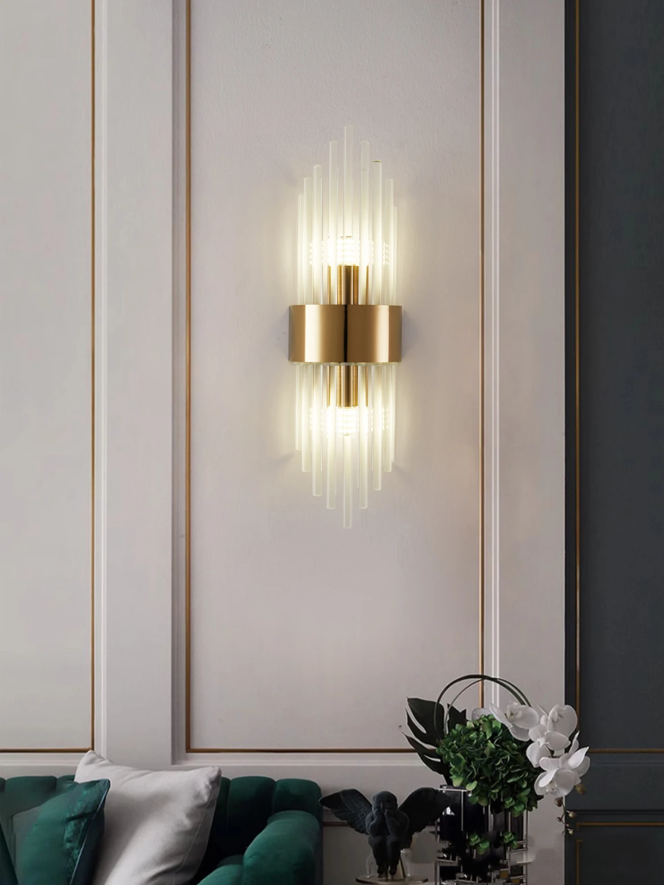 Gold/Black Stainless Steel Crystal Wall Sconce for Living Room, Bedroom, Kitchen Home Decor Lighting, G9 Light Source