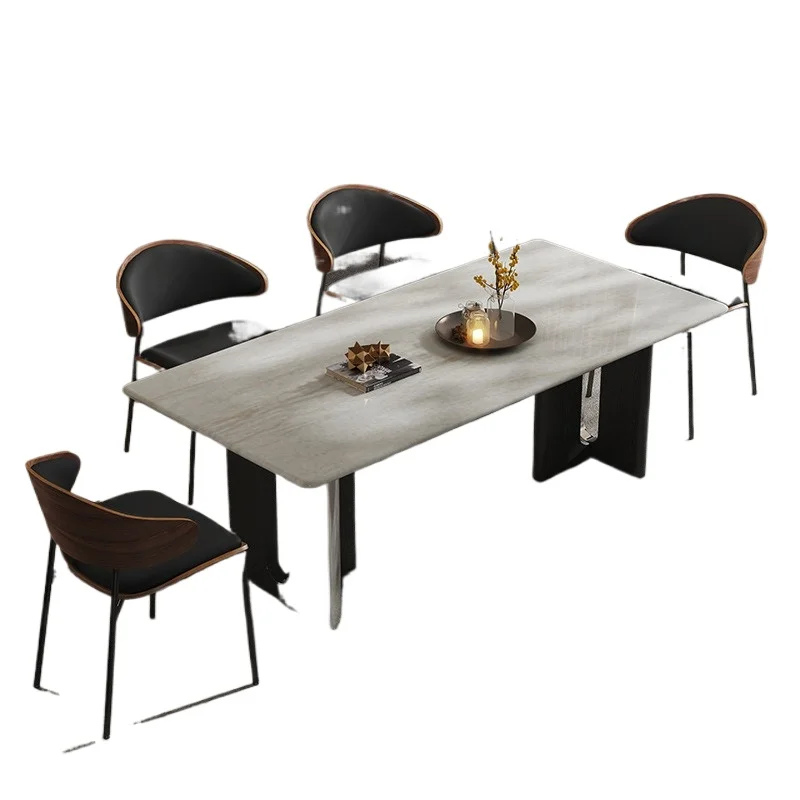 

Ice jade luxury stone dining table household villa large high-end rectangular marble dining table and chair combination