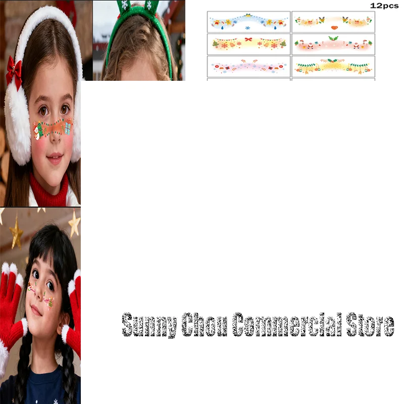 PET لطيف عيد الميلاد ثلج الوجه ملصق ركن عيون المؤقتة هيئة الفن الوشم ذاتية اللصق الحلو الملونة اكسسوارات الحفلات