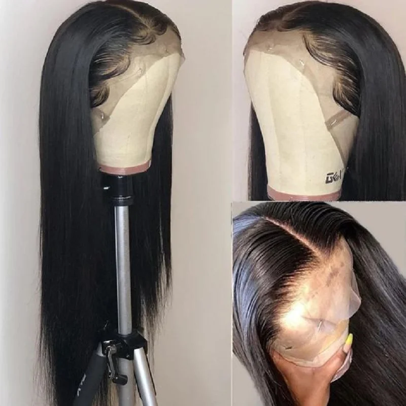 30inch HD Lace Silk Top Black Straight Jewish Human Hair Wigs With Baby Hair 5x5 Silk Base European Hair Glueless PrepluckedWig