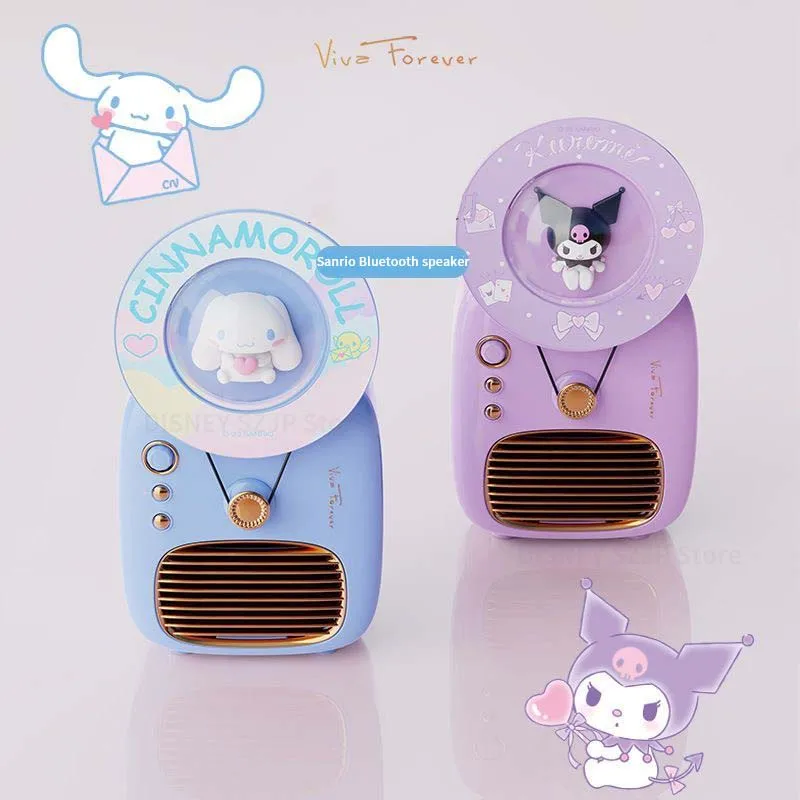 Sanrio Y03 Kuromi Retro Bluetooth Speakers Retro Audio Record Players Heavy Subwoofer Portable Bluetooth Speakers Girls Gifts