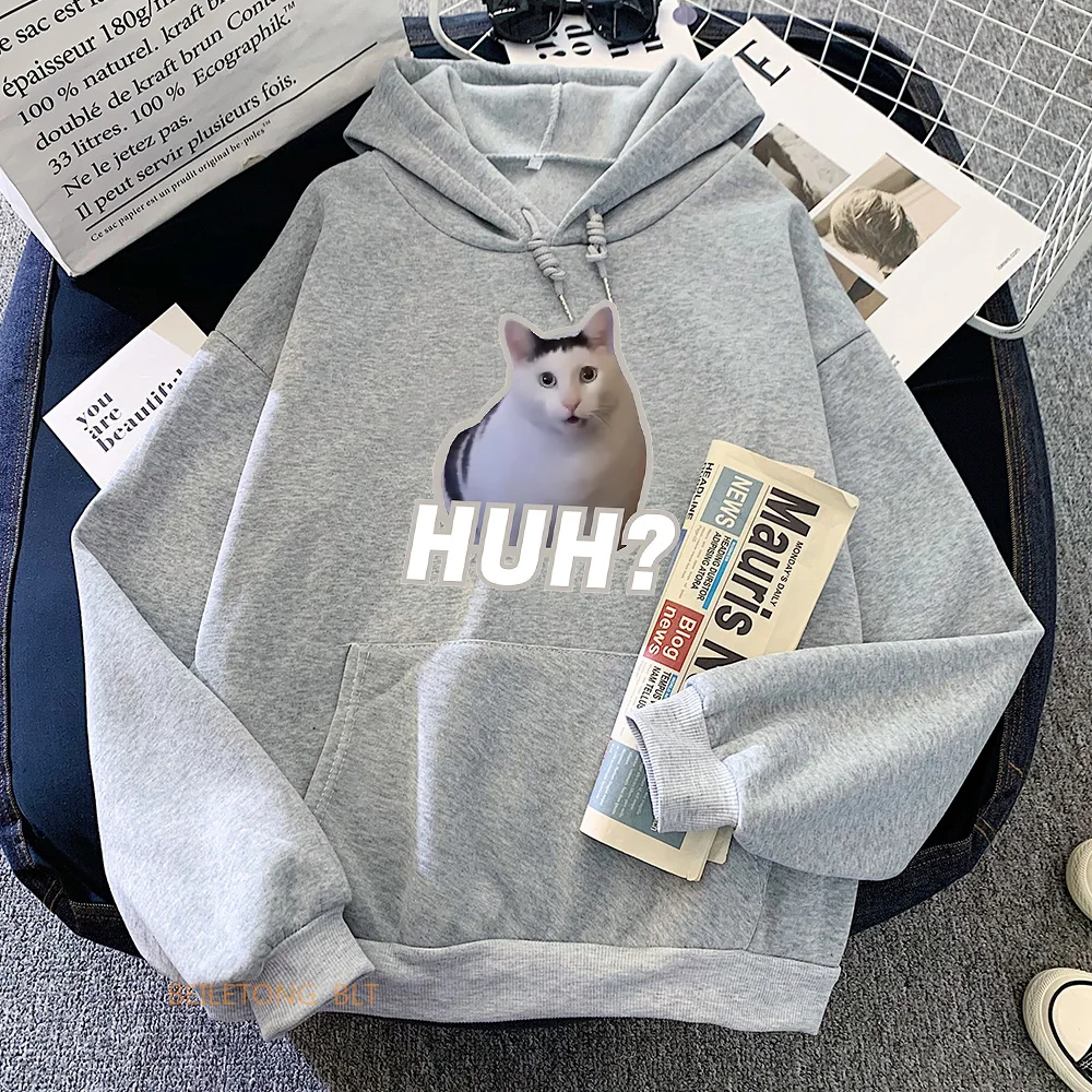 Hoodie Meme Cats, Hoodie cetakan grafis kartun bulu lembut, Hoodie pullover bertudung lengan panjang kasual anak laki-laki/perempuan