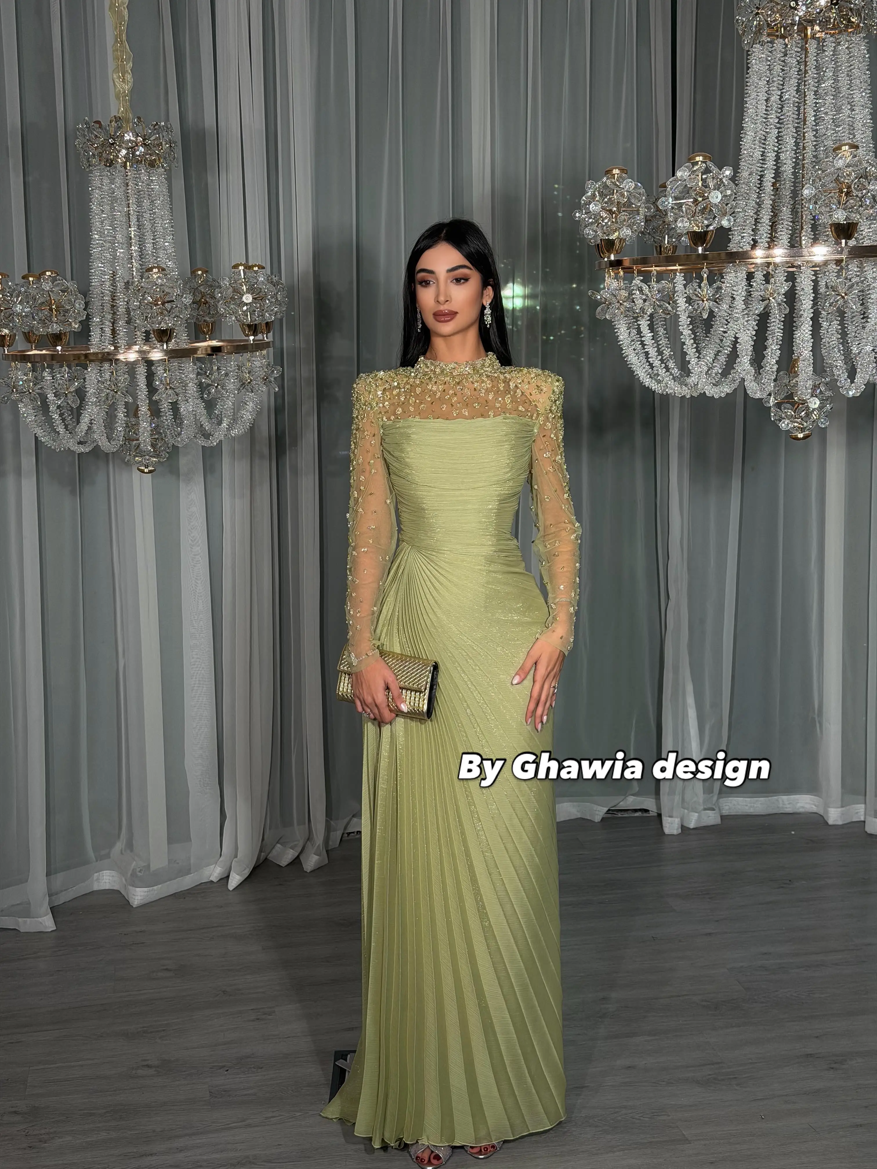 Jirocum Elegant Long Sleeves Evening Dress Kuwait Chiffon Formal Party Maxi Gown for Women Mermaid Prom Dresses Customized image 4