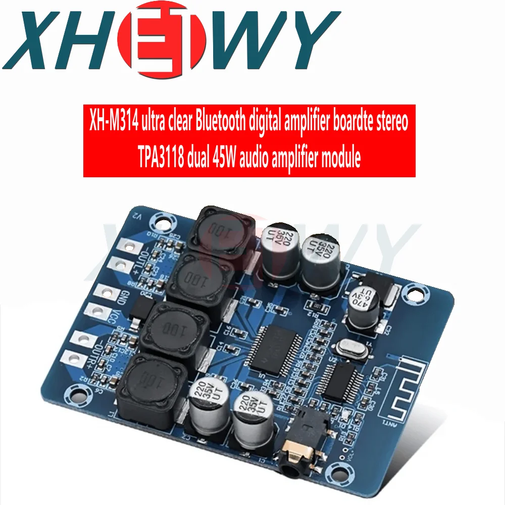 high quality XH-M314 TPA3118 2x45W 12V 24V Stereo audio Bluetooth Digital power Amplifier Board amplificador